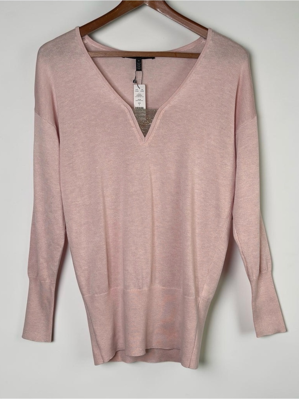 NWT WHBM Heather Rose Pink Ball Chain V-Neck Tunic Sweater S *Subtle Flaw - Picture 3 of 10